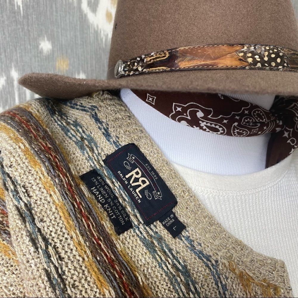 Double RRL Tan Multi Fair-isle V Neck Sweater Vest - Picture 2 of 16